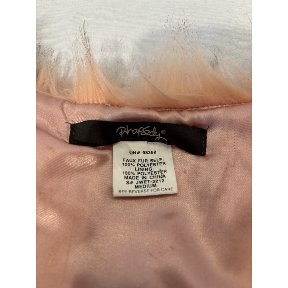 Rhapsody Peach Pink Shaggy Faux Fur Open Front CroppedVest Size Medium - Picture 2 of 7